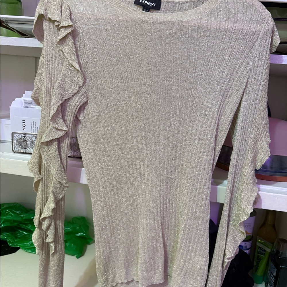 Express Cream Ruffle Sleeve Top